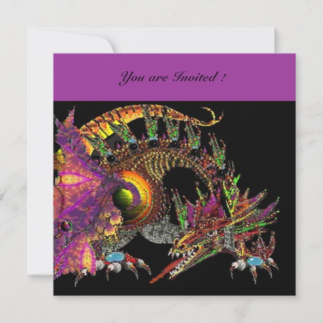 DRAGO violett lila svart Inbjudningar (Framsida)