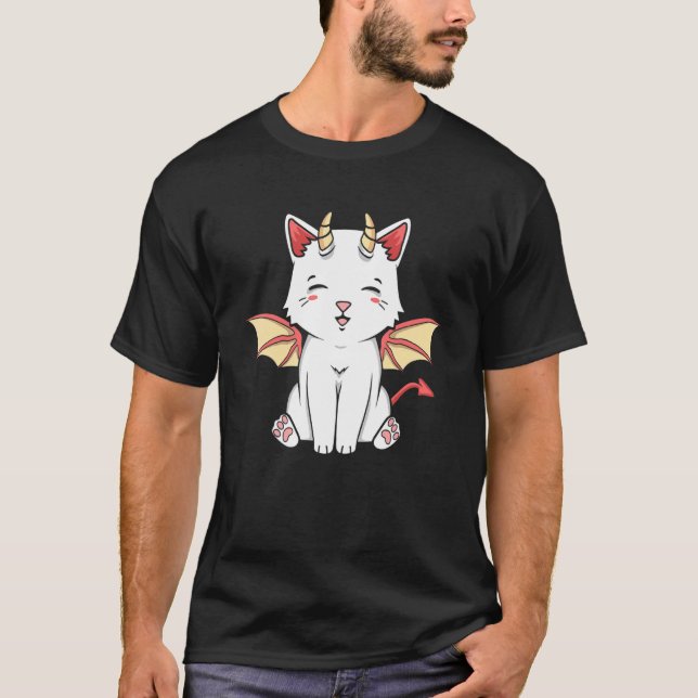 Dragocat Japansk Dragon Monster Cat Graphic T Shirt (Framsida)