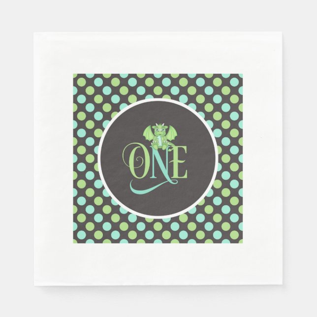Dragon 1st Birthday Napkins - ONE Pappersservett (Framsidan)