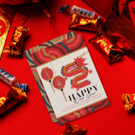 Dragon 2024 Red Chinese New Year Helgdag Card Inbjudningar