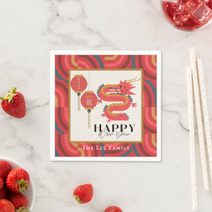 Dragon 2024 Red Chinese New Year Helgdag Pappersservett