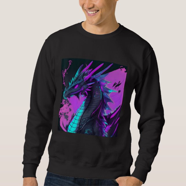 Dragon Aesthetic Style Japan Vaporwave 80s 90s Lång Ärmad Tröja (Framsida)