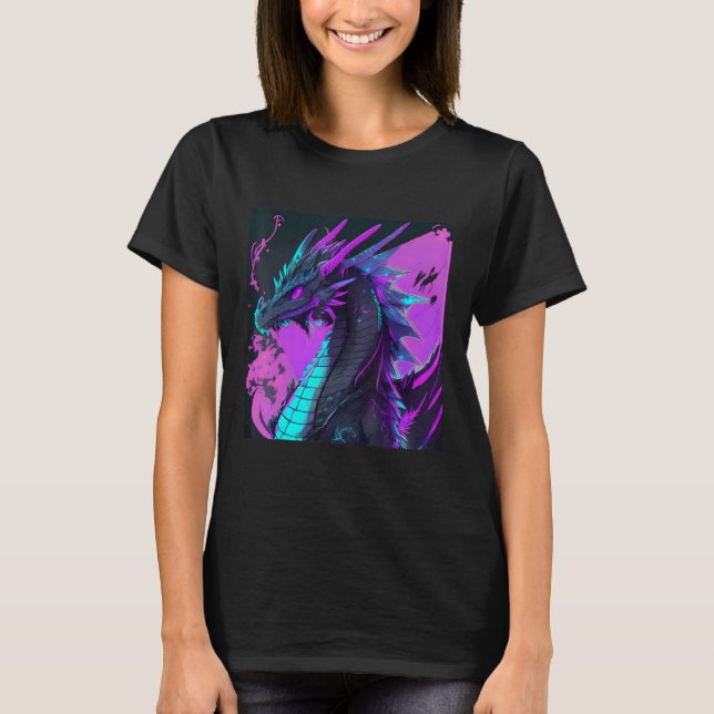 Dragon Aesthetic Style Japan Vaporwave 80s 90s T Shirt (Framsida)