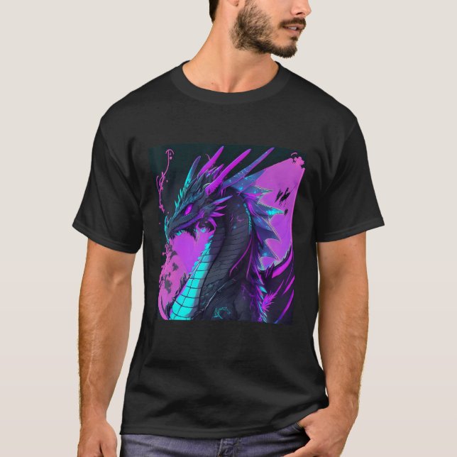 Dragon Aesthetic Style Japan Vaporwave 80s 90s T Shirt (Framsida)