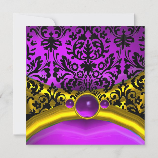 DRAGON ÄLSKA GULD LILA SVART DAMAST MONOGRAM INBJUDNINGAR (Framsida)