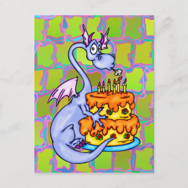 Dragon and Birthday Cake Vykort (Framsida)