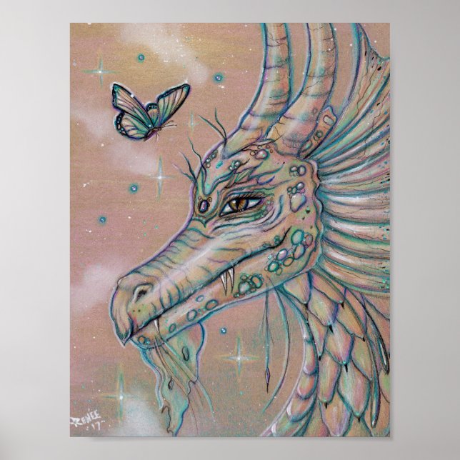 Dragon and butterfly fantasy art poster av Renee (Framsidan)