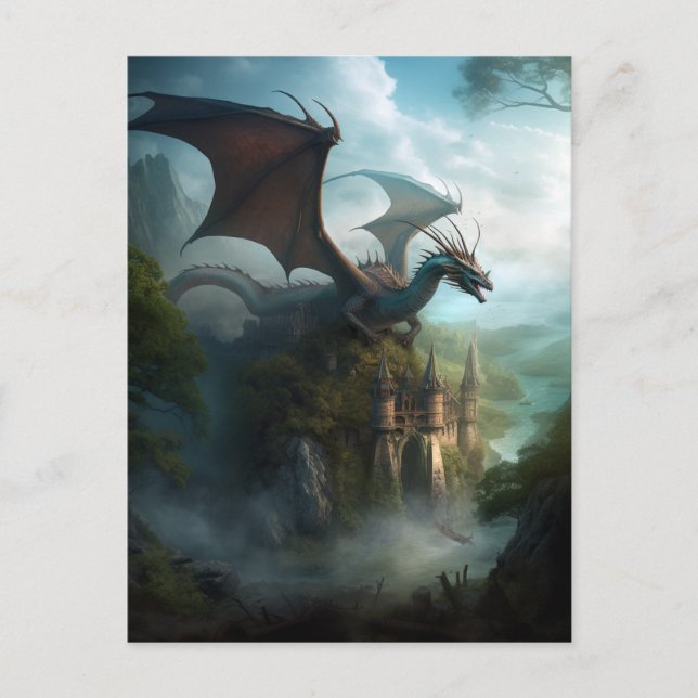 Dragon and Castle Fantasy Art-vykort Vykort (Framsida)