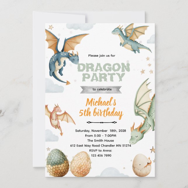 Dragon and eggs birthday Invitation Inbjudningar (Framsida)