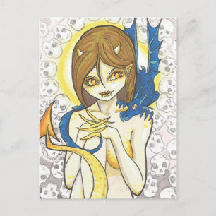 Dragon and Nymph döskallars Fantasy Art Postcard Vykort