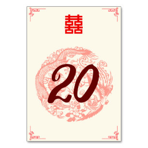 Dragon and Phoenix red chinese bröllop banquet Bordsnummer