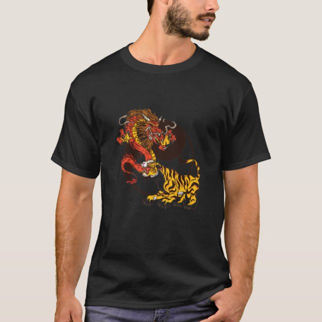 Dragon and Tiger-Yin-Yang T-Shirt Design (Framsida)
