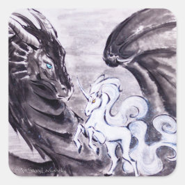 Dragon and Unicorn/Courship Helgdag Card Fyrkantigt Klistermärke