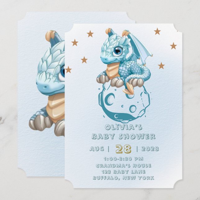 Dragon Aquamarine Astroid Boy Shower Inbjudningar (Fram/baksida)