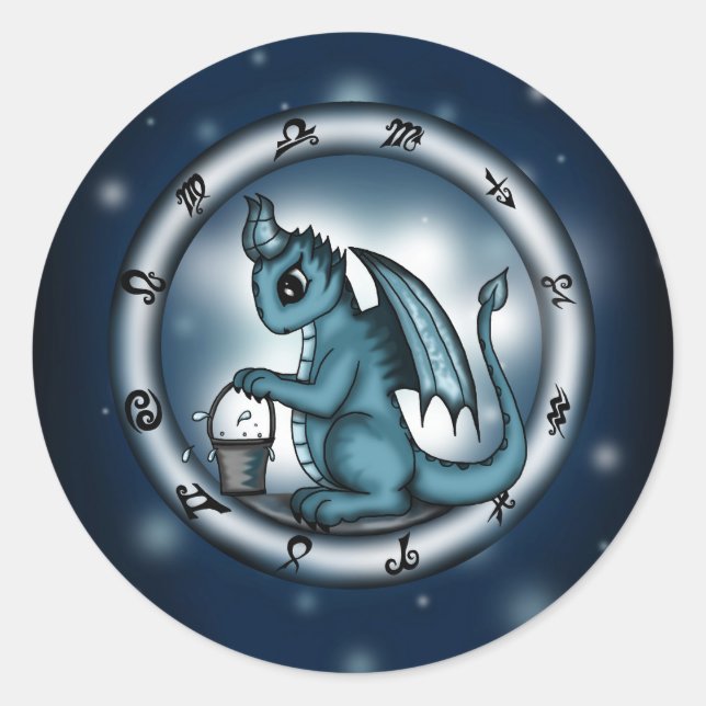 Dragon Aquarius Zodiac Runt Klistermärke (Framsida)