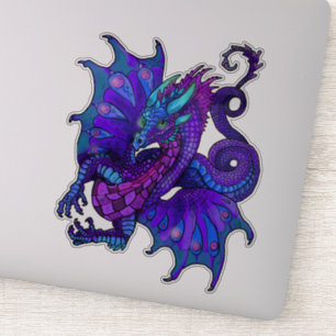 Dragon Art nouveau Stil Blue och Lila Klistermärken