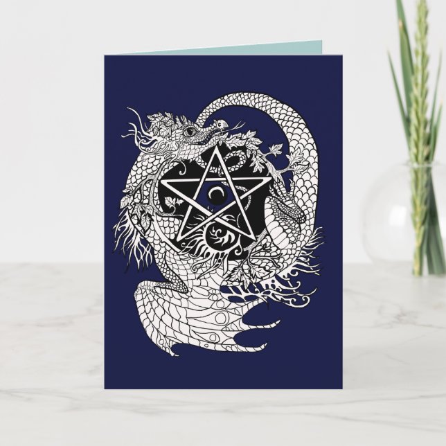 Dragon art nouveau stil pentacle~gratulationskort kort (Framsida)