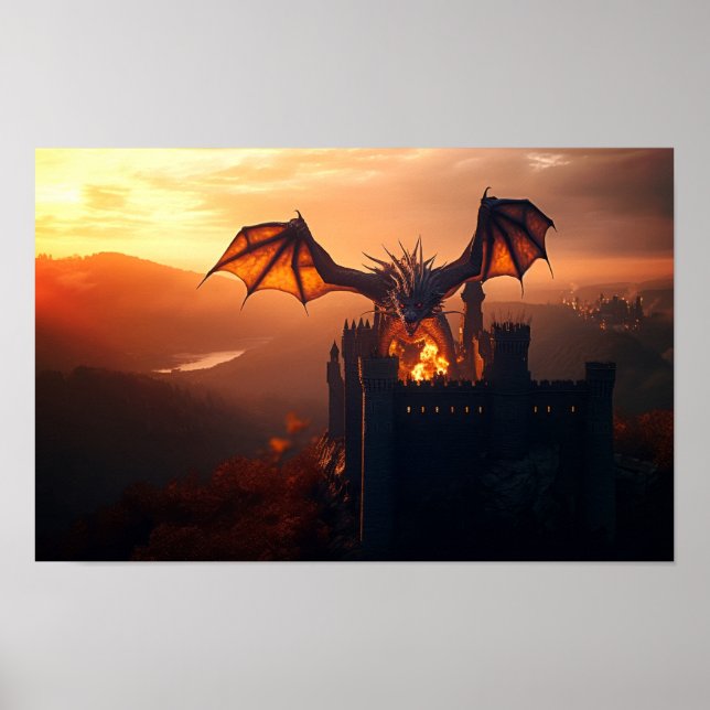 Dragon attackerar ett slott poster (Framsidan)