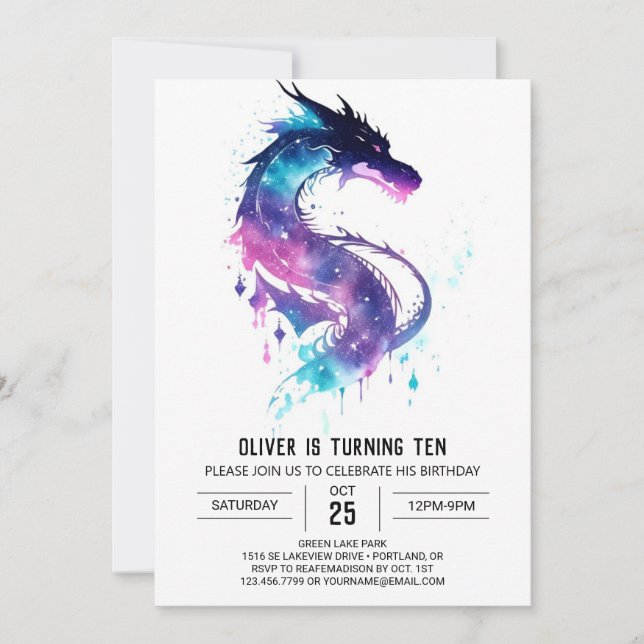 Dragon Äventyr Printable Birthday Inbjudningar (Framsida)
