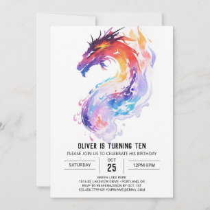Dragon Äventyr Watercolor Birthday Inbjudningar