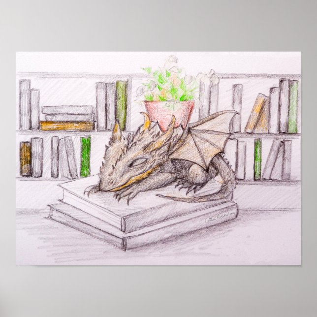 Dragon Baby Bibliophile Book Lover Librarary Poster (Framsidan)