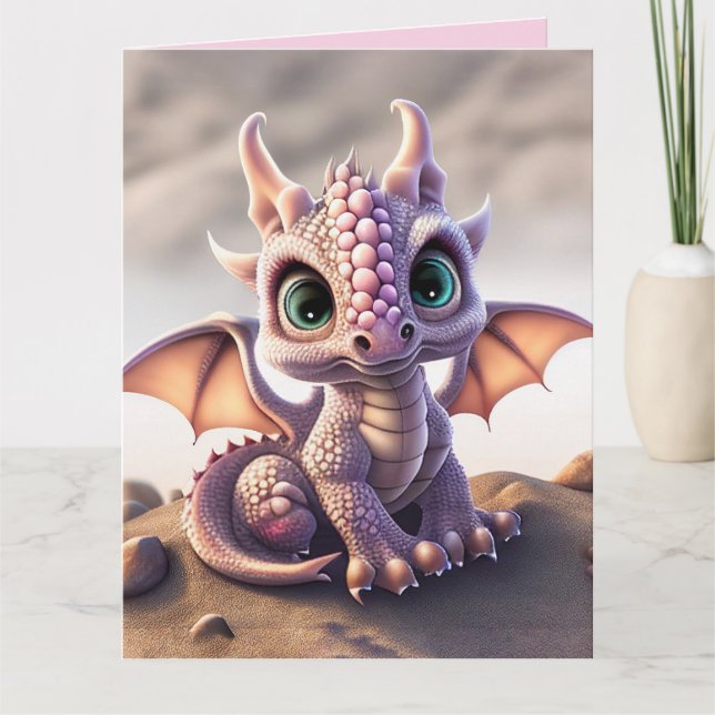 DRAGON BABY BIRTHDAY ROSA Greeting Card Kort (Framsida)