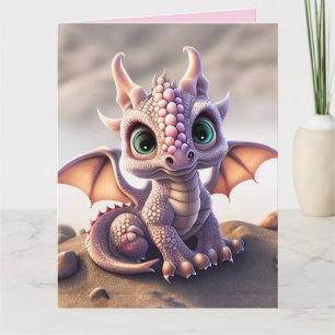DRAGON BABY BIRTHDAY ROSA Greeting Card Kort