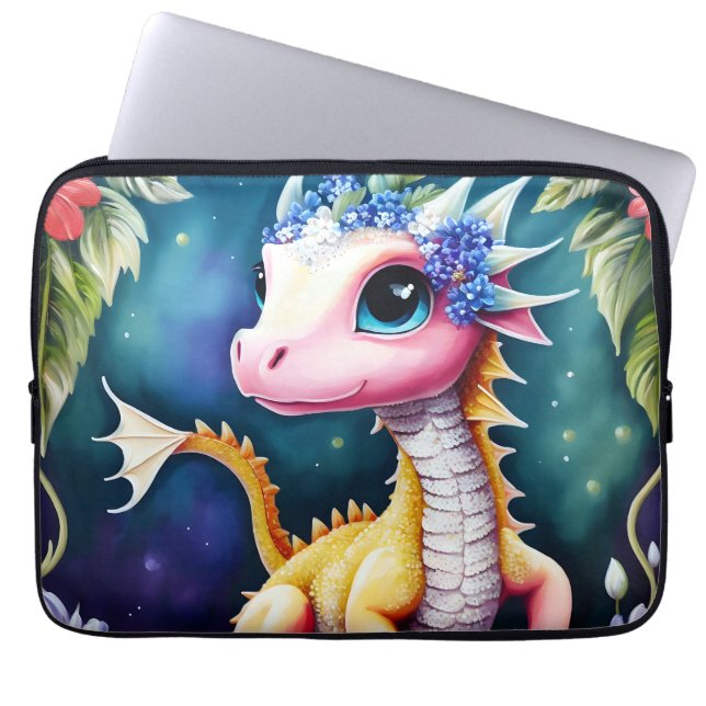 Dragon Baby Blommigt Space Artwork Laptop Fodral (Framsidan)