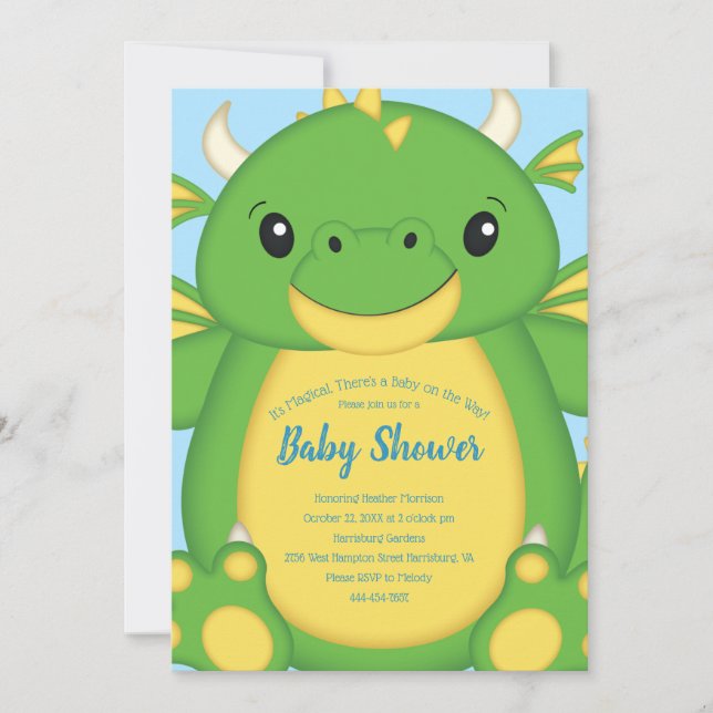 Dragon Baby Shower Blue Inbjudningar (Framsida)