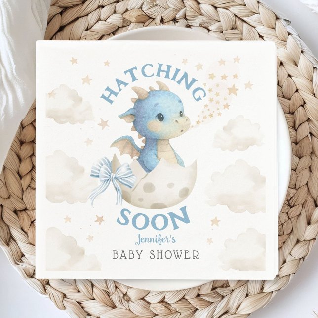 Dragon Baby Shower Boy Blue Hatching Soon Paper Pappersservett (Skapare uppladdad)