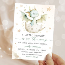 Dragon Baby Shower Cute Boho Grönt Watercolor