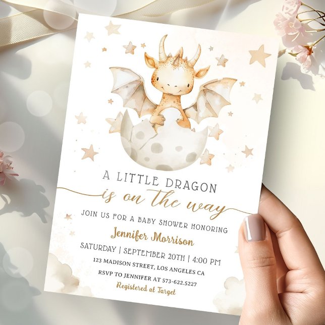Dragon Baby Shower Cute Boho Watercolor Inbjudningar (Skapare uppladdad)