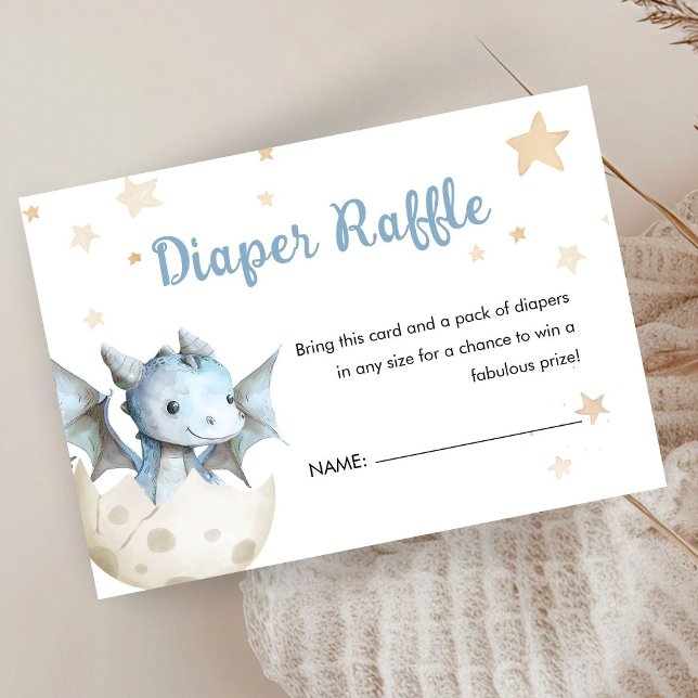 Dragon Baby Shower Cute Boy Blue Diaper Raffle Tilläggskort (Skapare uppladdad)