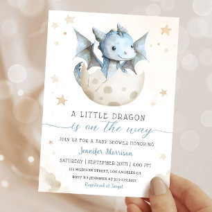 Dragon Baby Shower Cute Boy Blue WatercoIor Inbjudningar