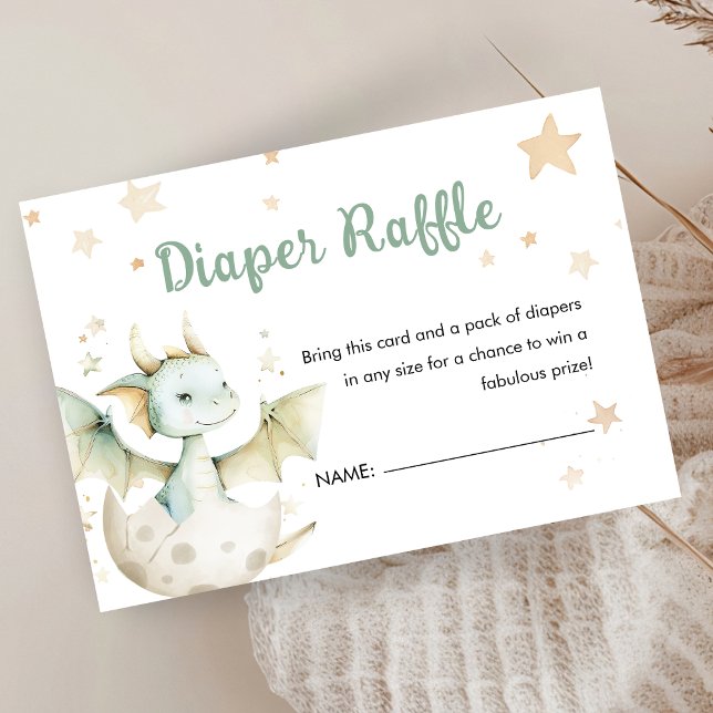 Dragon Baby Shower Cute Grönt Diaper Raffle Tilläggskort (Skapare uppladdad)