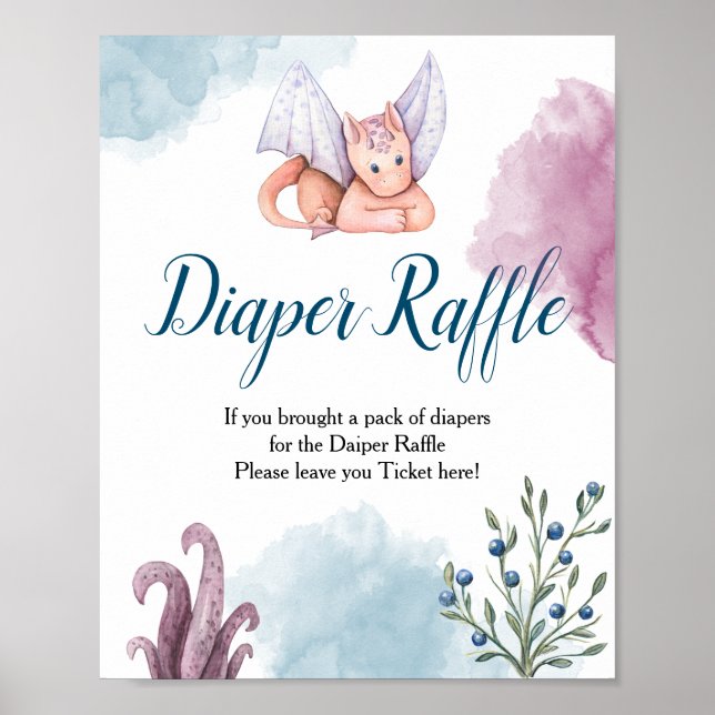 Dragon Baby Shower Diaper Raffle Poster Sign (Framsidan)