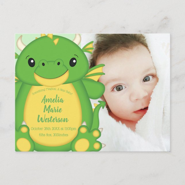 Dragon Baby Shower-Grönt Vykort (Framsida)