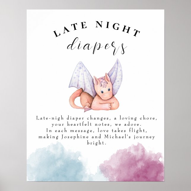 Dragon Baby Shower Late Late Night Diaper Poster (Framsidan)