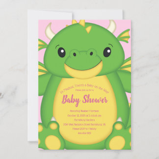 Dragon Baby Shower Rosa Inbjudningar