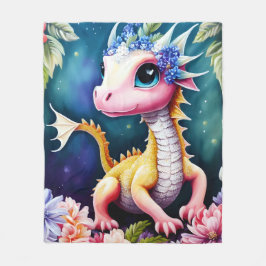 Dragon Baby Space Flowers Porträtt Fleecefilt