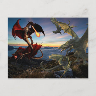 Dragon Battle Red Vs Grönt Fight Fantasy Vykort