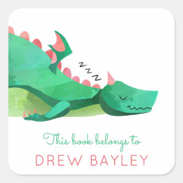 Dragon Bibliotek bokskylt Fyrkantigt Klistermärke