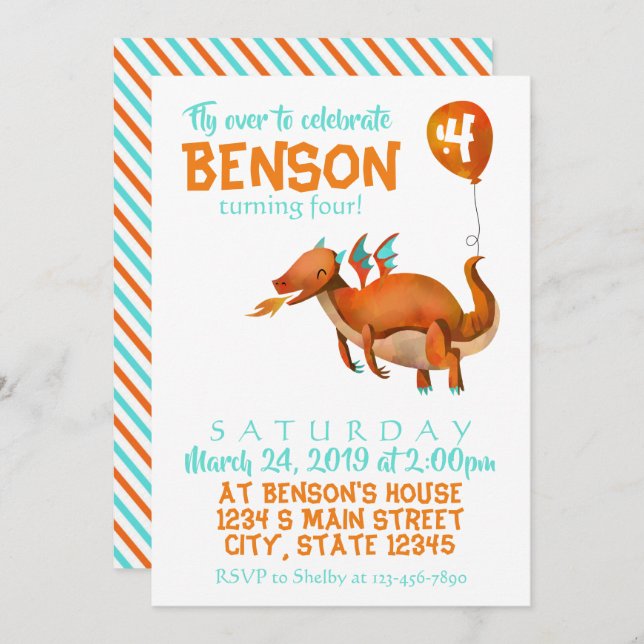 Dragon Birthday Inbjudningar (Fram/baksida)