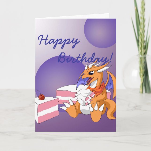 Dragon Birthday med årskort för jordgubbskädda Kort (Framsida)