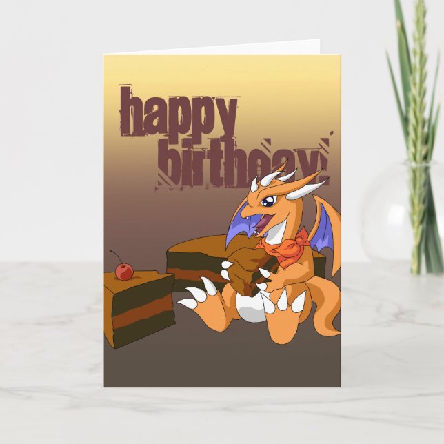 Dragon Birthday med Chocolate Cake Greeting Card Kort (Framsida)
