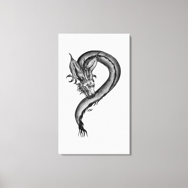 Dragon black and white Design Canvastryck (Framsida)