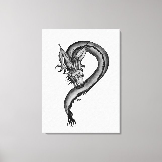 Dragon black and white Design Canvastryck (Framsida)