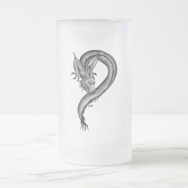 Dragon black and white Design Frostat Ölglas (Center)