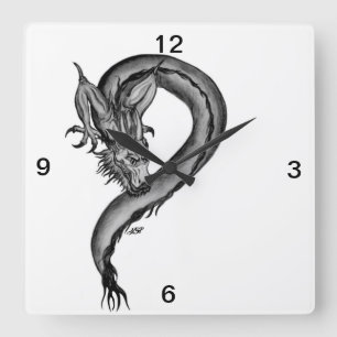 Dragon black and white Design Fyrkantig Klocka