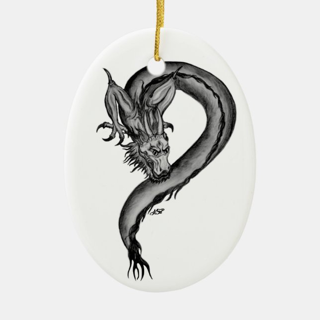 Dragon black and white Design Julgransprydnad Keramik (Framsidan)